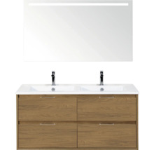 Wastafelonderkast met dubbele wastafel en verlichte spiegel voor de badkamer