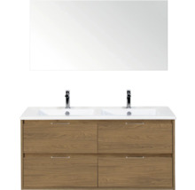 Wastafelmeubel met dubbele wasbak, onderkast met laden en spiegel