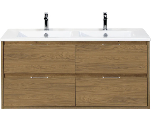 Wastafelonderkast met twee wastafels en vier laden
