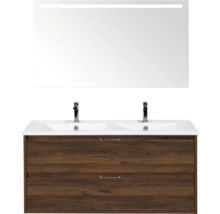 Wastafelmeubel met twee waskommen, onderkast en verlichte spiegel