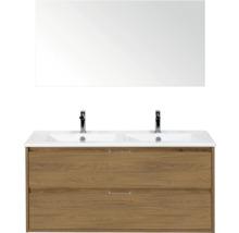 Dubbele wastafel met spiegel en twee lades