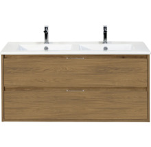 Wastafelonderkast met twee wastafels en houtlook