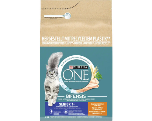 Purina One Senior 7 plus kattenvoer met kip in een verpakking van 3 kilogram