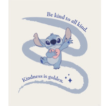 Illustratie van Stitch met de tekst Wees vriendelijk voor iedereen. Vriendelijkheid is goud waard.