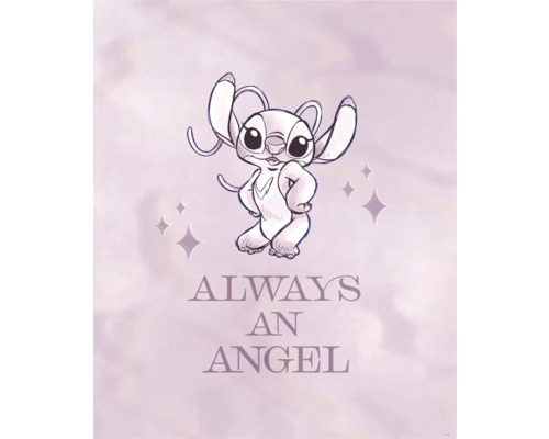 Illustratie met het opschrift 'Always an Angel' en een tekenfilmfiguur
