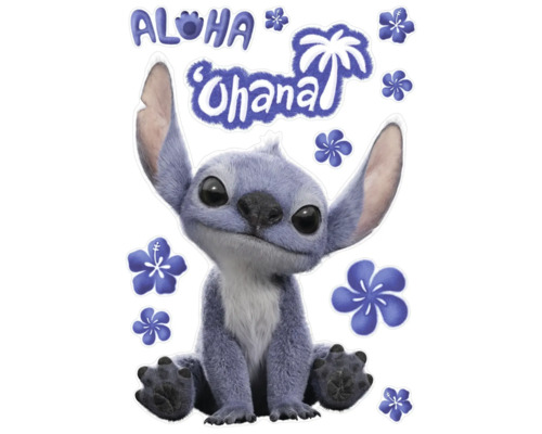 Muurstickers met Stitch, Aloha, Ohana en bloemmotieven
