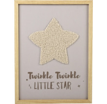 Decoratieve afbeelding met houten lijst, stermotief en de tekst Twinkle Twinkle Little Star