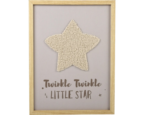 Schilderij met lijst getuft teddy ster 30x40 cm Decoratieve afbeelding met houten lijst, stermotief en de tekst Twinkle Twinkle Little Star
