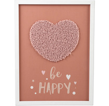 Decoratieve afbeelding met het opschrift Wees gelukkig en een hartmotief