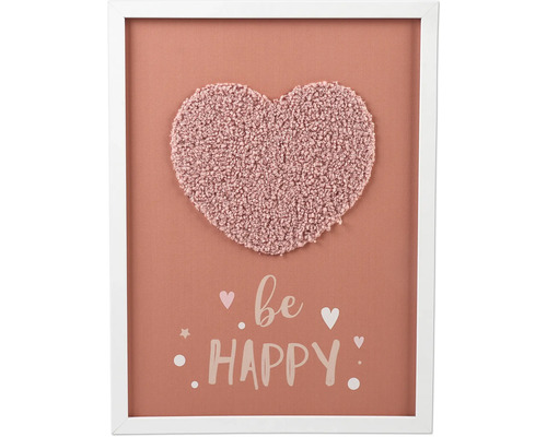 Decoratieve afbeelding met het opschrift Wees gelukkig en een hartmotief Decoratieve afbeelding met het opschrift Wees gelukkig en een hartmotief