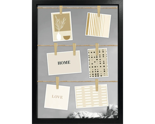 Collage lijst met 9 klemmen zwart 38x52 cm Decoratieve fotolijst met touwtjes en kleine wasknijpers om foto''s of kaarten op te hangen