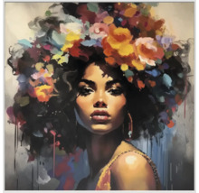 Schilderij van een vrouw met bloemen in haar haar