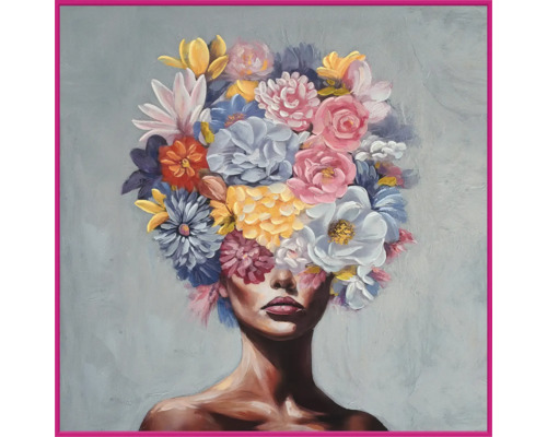 Schilderij van een vrouw met bloemenhoofdtooi