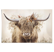 Decoratief doek met Schotse hooglander en bloemversiering
