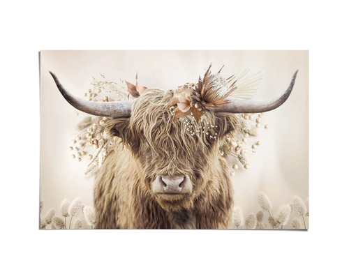 Decoratief doek met Schotse hooglander en bloemversiering