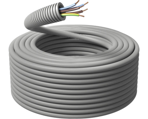 Opgerolde elektrische installatiebuis met kabels