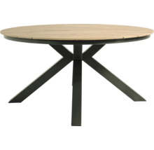 Ronde tafel met houten blad en metalen voet