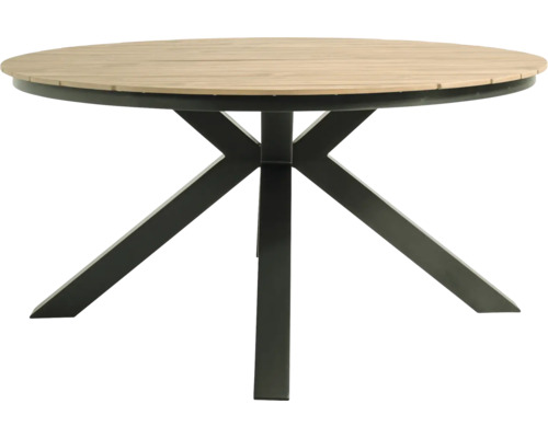 Ronde tafel met houten blad en metalen voet