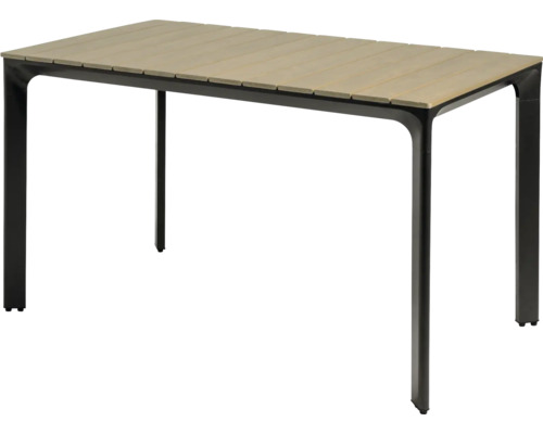 Rechthoekige tuintafel met houten lattenblad en metalen frame