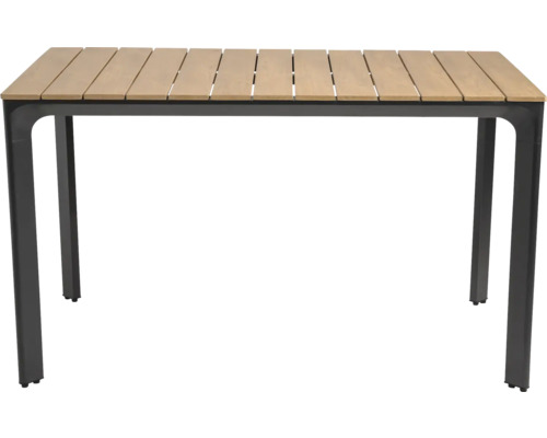 Tuin tafel met houten latten en metalen frame