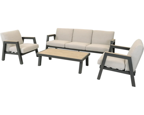 Tuinmeubelset met bank, twee fauteuils en een tafel voor buiten