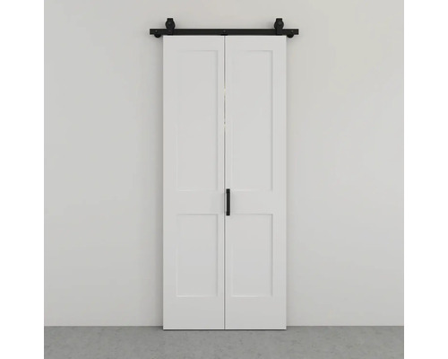 Twee witte schuifdeuren met zwarte rail en handgreep