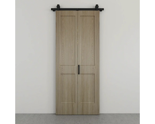 PERTURA Dubbele set licht eiken 90x215cm mid-bar + basic rail Houten dubbele schuifdeur met beslag