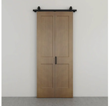 Dubbele houten schuifdeur met zwarte rail en handgreep