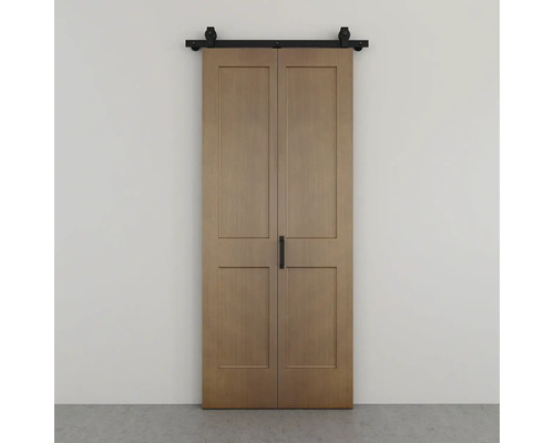 PERTURA Dubbele set eiken 90x215cm mid-bar + basic rail Dubbele houten schuifdeur met zwarte rail en handgreep