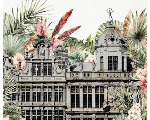 KOMAR Fotobehang vlies P261-VD3 Pure 2 Tropical Palace 300x250 cm Behang met gebouwdecor en tropische planten