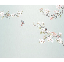 Behang met vogel- en bloemmotief