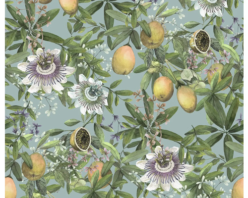 Bloemrijk patroonpapier met passievruchtmotieven.