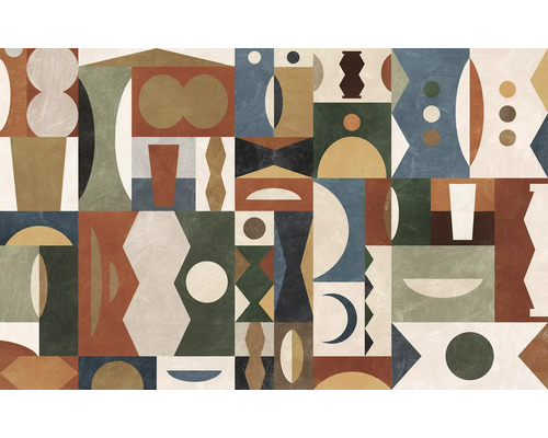 KOMAR Fotobehang vlies P258-VD4 Pure 2 Tribal Tiles 400x250 cm Wanddecoratie met abstracte geometrische vormen en patronen.