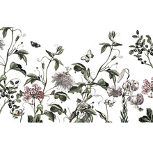 Behang met bloemmotief en vlinders