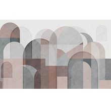 Abstracte muurschildering met bogen en geometrische vormen