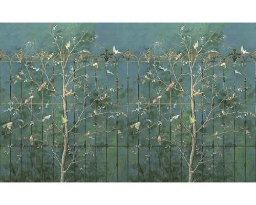 Behang met boom, vogel en hekmotieven voor wanddecoratie