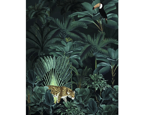 Behang met jungle motief, inclusief luipaard en toekan