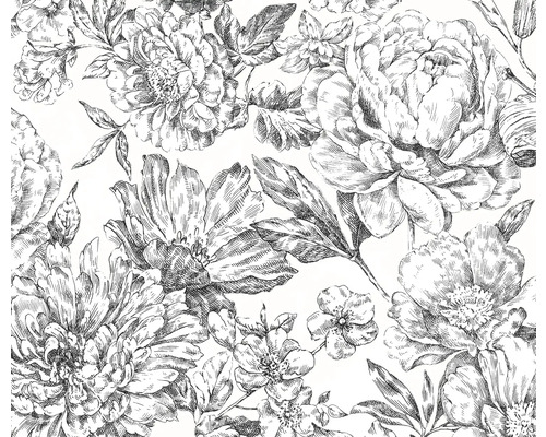 Zwart-wit bloemmotief met bloemen en bladeren