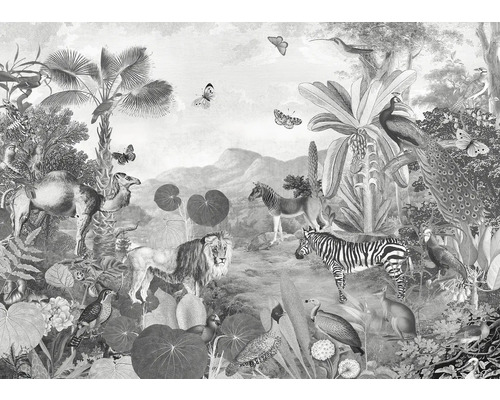 Illustratie van een landschap met verschillende dieren