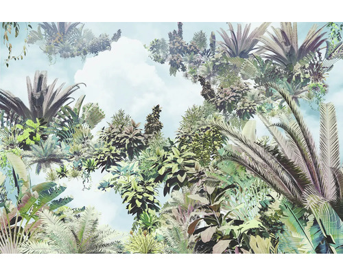 Fotobehang met jungle motief en uitzicht op de hemel