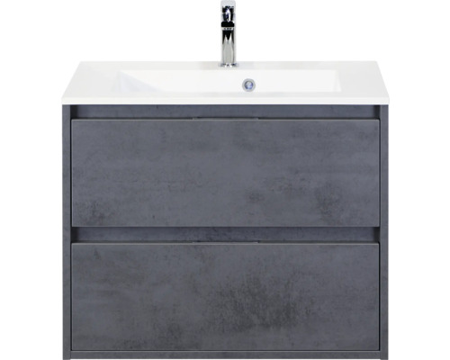 SANOX Badkamermeubelset Porto beton antraciet 70 cm met twee lades incl. kunststenen wastafel met één kraangat Wastafelonderkast met twee laden en opzetwastafel