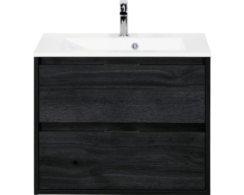 SANOX Badkamermeubelset Porto black oak 70 cm met twee lades incl. kunststenen wastafel met één kraangat Wastafelonderkast met twee laden, wastafel en kraan