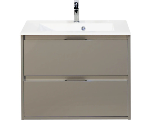 SANOX Badkamermeubelset Porto cubanit grey 70 cm met twee lades incl. kunststenen wastafel met één kraangat Onderkast met twee lades en opzetwastafel