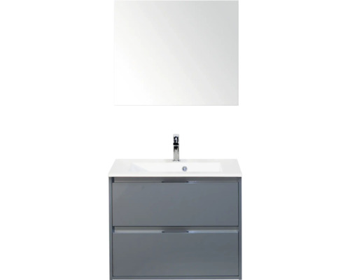 SANOX Badkamermeubelset Porto ice green 70 cm met twee lades incl. kunststenen wastafel met één kraangat en spiegel Badkamermeubelset met wastafel, wasbak en spiegel