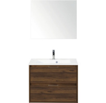 Wastafelcombinatie met spiegel, onderkast met houtlook en opzetwastafel