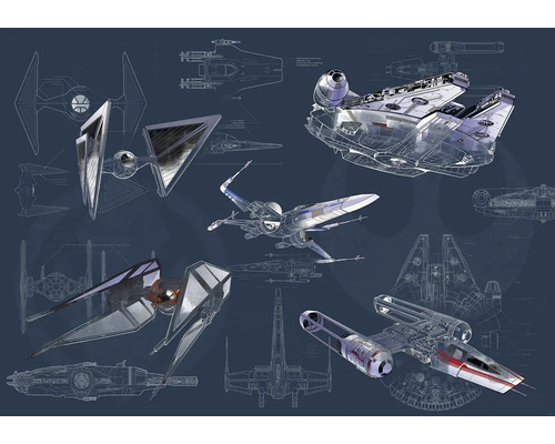 KOMAR Fotobehang vlies DX8-077 Disney Edition 4 Star Wars Blueprint Dark 400x280 cm Illustratie van Star Wars ruimteschipontwerpen