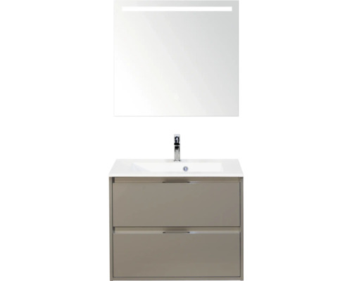 SANOX Badkamermeubelset Porto cubanit grey 70 cm met twee lades incl. kunststenen wastafel met één kraangat en spiegel met verlichting Wastafelcombinatie met spiegel en twee laden
