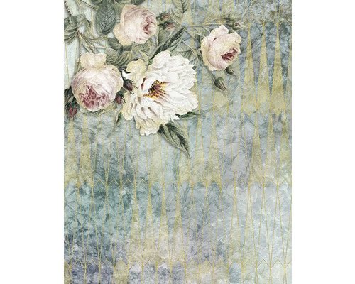 Behang met bloemmotief van rozen en geometrische vormen