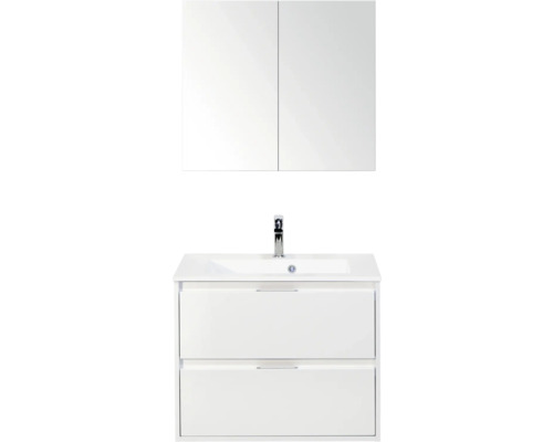 SANOX Badkamermeubelset Porto hoogglans wit 70 cm met twee lades incl. kunststenen wastafel met één kraangat en spiegelkast Wastafel met onderkast en spiegelkast voor de badkamer
