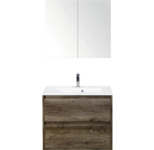 Wastafelcombinatie met spiegelkast en houten decor